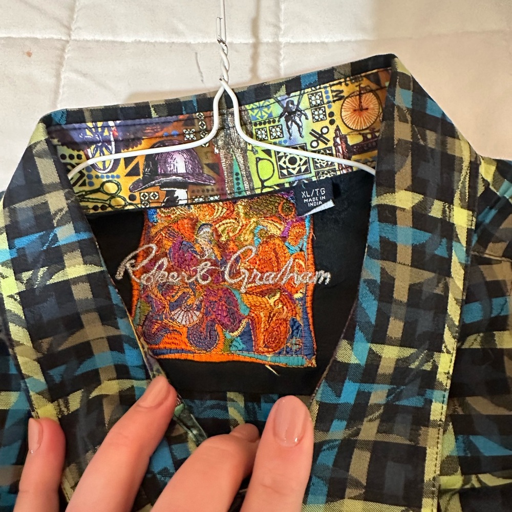 Robert Graham Blue and Yellow Plaid Shirt